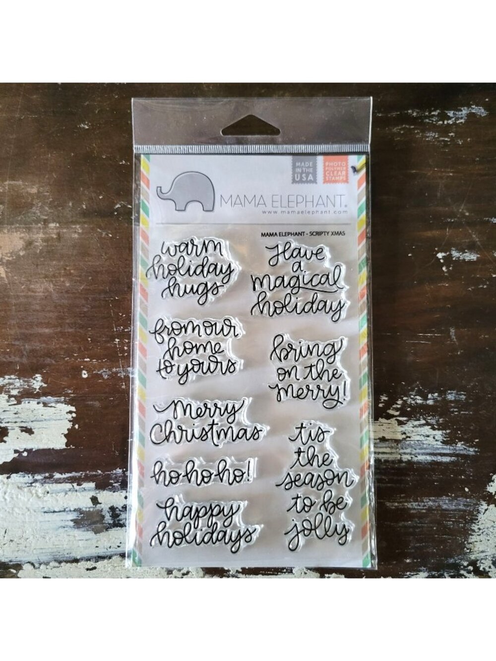 Mama Elephant Scripty Xmas Clear Photopolymer Stamp Set For Christmas Crafts